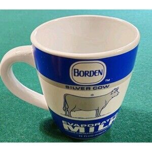 Rare Borden Silver Cow Evaporated Milk Large Coffee Mug Cup w Recipe ELSIE